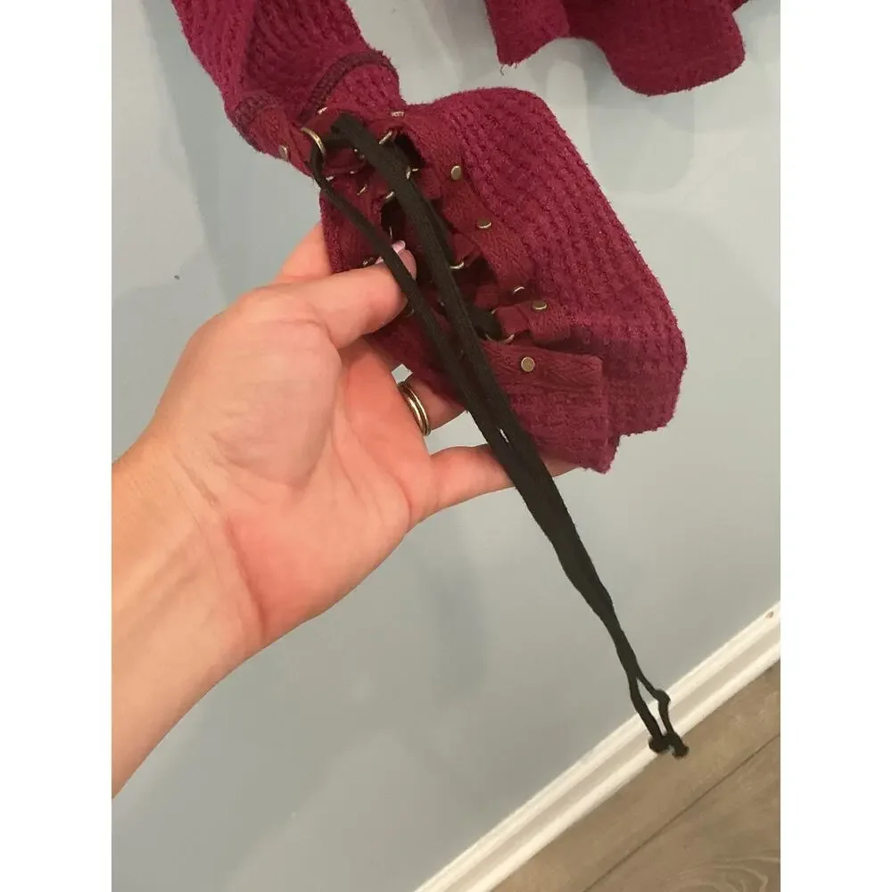 Free People Mountaineer Cuff Thermal Waffle Knit Top S Western Festival‎ Pirate